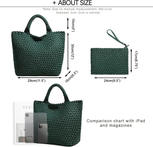 Vista 3 de JINMANXUE Bolso Hobo tejido para mujer, bolso de mano de neopreno de gran capacidad, bolso de hombro casual hecho a mano
