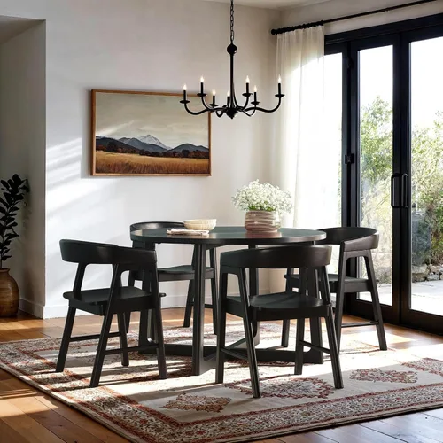 Vista 6 de Walker Edison Ezra - Silla de comedor moderna de madera maciza con respaldo redondeado, color negro (juego de 2)