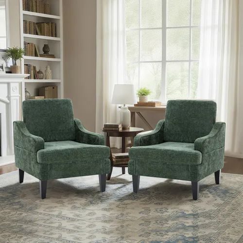 Vista 12 de Silla de acento moderna para dormitorio, silla de lectura tapizada con bolsillos laterales, sillas cómodas para sala de estar, sillón para sala