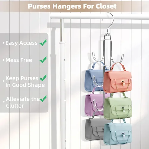 Vista 7 de Organizador para colgar bolsos para armario, paquete de 2 organizadores de almacenamiento de bolsos, soporte para colgar bolsos para organizar