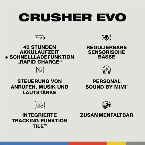 Vista 4 de Skullcandy Crusher Evo - Auriculares inalámbricos Bluetooth con cable de carga USB-C adicional, graves multisensoriales, aislamiento de ruido