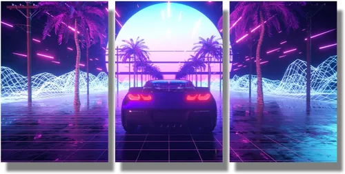 Vista 88 de Lienzo decorativo para pared, diseño de ciudad futurista Cyberpunk para sala de estar, impresión multipanel, obra de arte de cocina, pintura