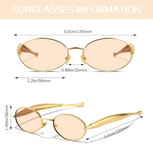 Vista 4 de GRFISIA Retro Oval Sunglasses for Women Men 70s Trendy Sardine Gold Metal Frame Sun Glasses Shades UV400 Protection