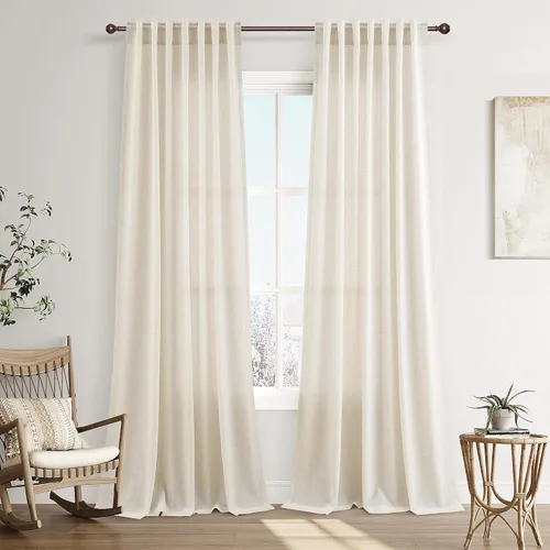 Vista 52 de Joywell - Cortinas de lino de 96 pulgadas de largo para sala de estar Natural