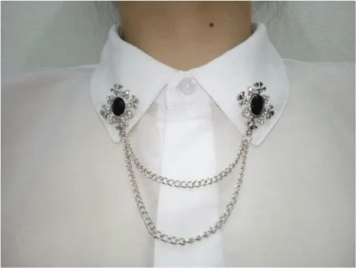 Vista 6 de Broche de cadena con borlas de cristal cruzado, con borlas de diamantes de imitación, pasadores dorados y plateados para hombres y mujeres, traje