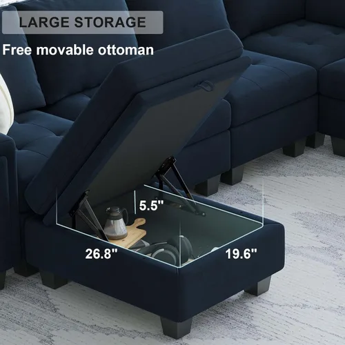 Vista 5 de Belffin Sofá modular de terciopelo convertible con diván reversible en forma de L, sofá modular con almacenamiento otomano para sala de estar, sofá