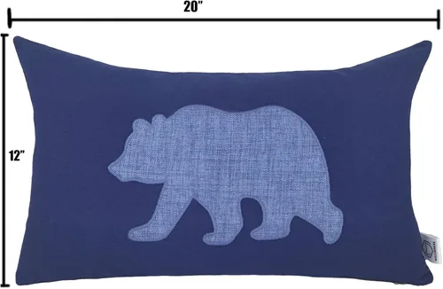 Vista 3 de Fundas de almohada lumbares de 12 x 20 pulgadas, con diseño de oso de algodón y lino, fundas de cojín bordadas para sofá, dormitorio (azul)