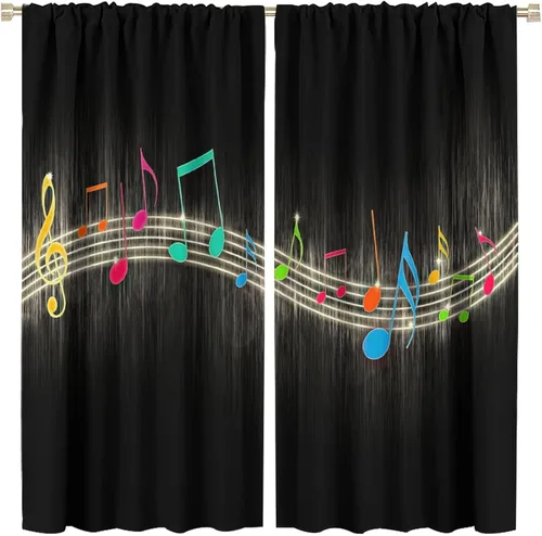 Vista 67 de Cortinas de notas musicales, blanco y negro, instrumento musical, canción, arte de canción, opacas, para ventana, dormitorio, sala de estar