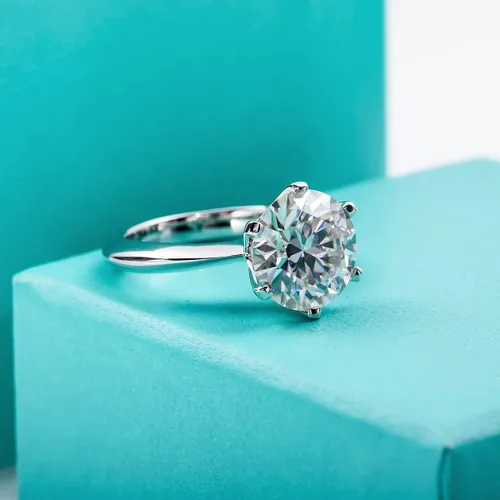 Vista 4 de AnuClub 1235CT Anillo solitario de moissanita de seis puntas, anillo de plata de ley 925, regalo para boda, compromiso y aniversario con certificado