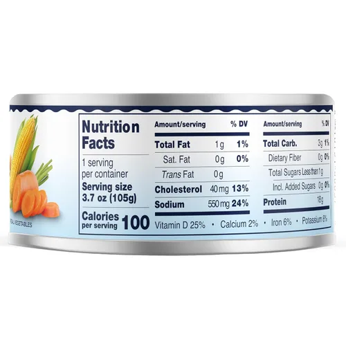 Vista 2 de Tonnino Atún Albacora - Trozos premium en agua con garbanzos, maíz y zanahorias - Paquete de 12 - Alternativa al salmón - Snacks proteicos - Comidas