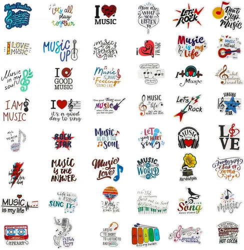 Vista 2 de 300 calcomanías musicales a granel para niños, calcomanías de banda de música de nota musical, calcomanías impermeables para botella de agua