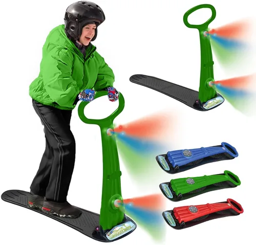 Vista 9 de Geospace Winter Fun - Patinete de nieve plegable, patinaje de esquí, trineo de nieve, snowboard para niños con 2 luces LED, tabla de arena portátil