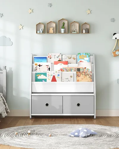 Vista 5 de CHOEZON Estantería infantil y almacenamiento de juguetes, estante de libros para niños de gran capacidad de 4 niveles, estantería para niños