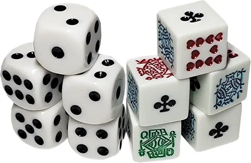 Vista 2 de Cyber-Deals Juego de dados de cuero sintético negro con forro de fieltro negro con póker blanco (Clubs Ace) y dados de pip en bolsa
