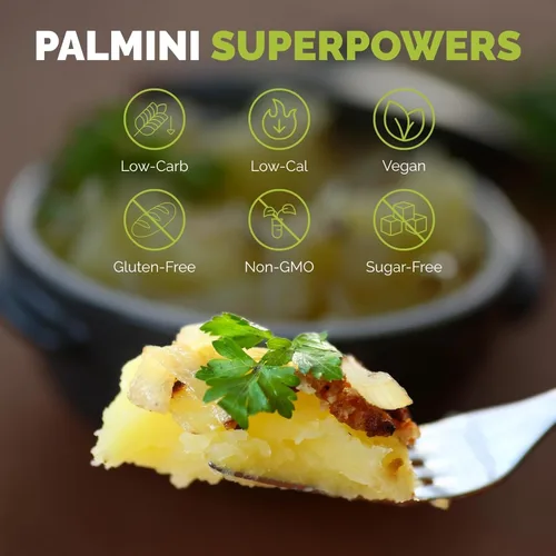 Vista 7 de Palmini Corazones de ajo asado de palmera triturados Corazones de palma bajos en carbohidratos y bajos en calorías 0.27 oz de carbohidratos