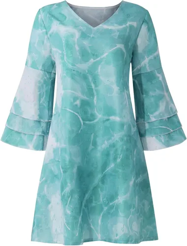 Vista 2 de TREBIN Minivestido de moda con cuello en V y mangas 34 para mujer