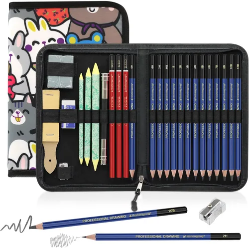 Vista 8 de Pro Pencils Juego de Dibujo y Bocetos de 14 piezas de Grafito (12B - 6H) Kit de Lápices Suaves Regalo Ideal para Arte de Dibujo, Bocetos, Sombreado
