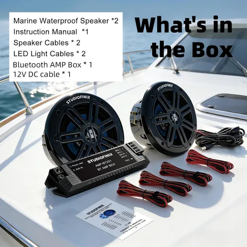Vista 8 de Altavoces marinos Bluetooth de 5.25 pulgadas y 500 W con luces LED, 2 vías resistentes a la intemperie, perfectos para barcos, cuatrimotos, UTV Negro