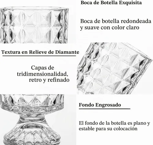 Vista 5 de BLOFLO - Jarrón de vidrio en relieve, jarrones de cristal de 7 pulgadas para flores, jarrón de ramo de cristal con base grande de pedestal, jarrón