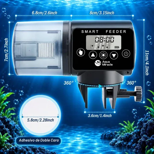 Vista 6 de AquaMiracle Alimentador Automático Programable para Peces en Acuario, Dispensador Automático de Comida para Peces con Temporizador, Alimentador