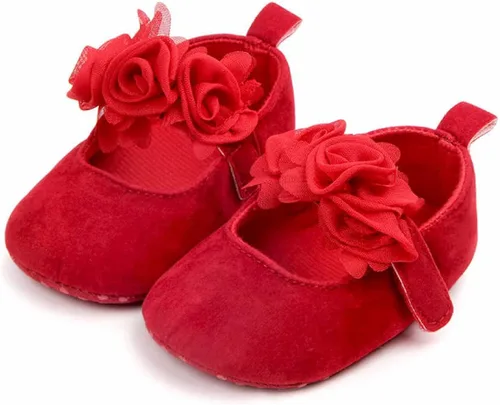 Vista 4 de Zapatos planos de Mary Jane con lazo floral de princesa para bebé y niña, zapatos de vestir suaves para recién nacidos, cuna para primer caminante