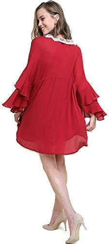 Vista 5 de Umgee Mini vestido de ganchillo con mangas acampanadas y volantes para mujer