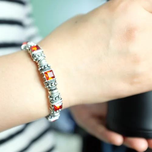 Vista 4 de Falari Pulsera elástica de plata antigua de cristal acrílico vintage