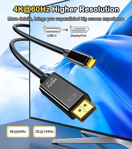Vista 2 de Cable USB C a DisplayPort de 6 pies (4K a 60 Hz, 2 K a 144 Hz), cable USB C a DP 1.2 compatible con MacBook Pro/Air y más portátiles que admiten
