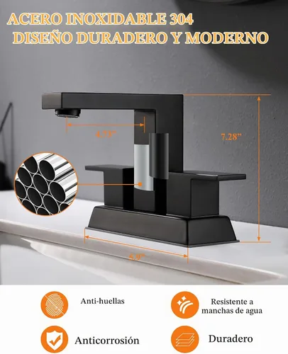 Vista 2 de Tohlar Grifo de lavabo de baño negro con 2 asas