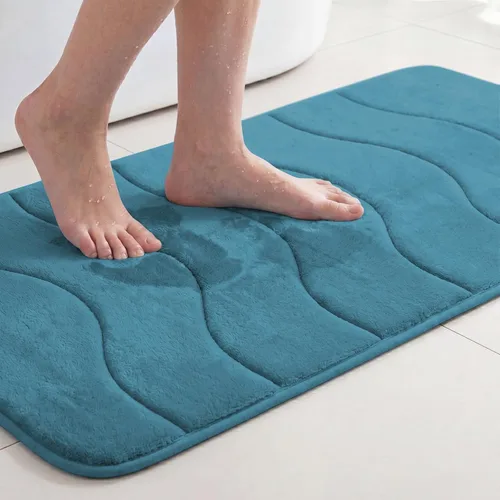 Vista 26 de Flamingo P Alfombra de Baño de Espuma Viscoelástica Tapetes de Baño Alfombra Antideslizante Absorbente de Agua para Ducha, 24x17 pulgadas, Verde Aqua