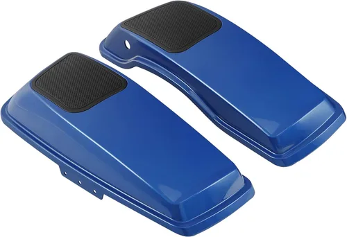 Vista 17 de TCT-MOTORPARTS Alforjas de mezclilla negra con tapas, bocina de 5 x 7 pulgadas, rejillas para Harley Street Glide Road King Road Glide Ultra Limited