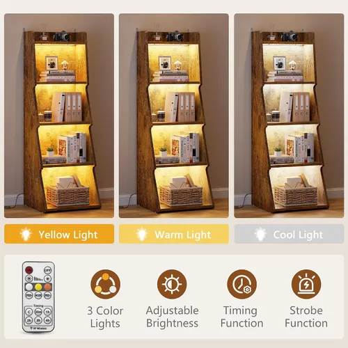Vista 6 de Hoctieon Estantería Abierta de 5 Niveles y Librero con Luz LED, Estantes de Almacenamiento y Exhibición de Pie, Organizador de Exhibición Moderno