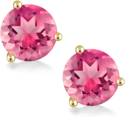 Vista 107 de Gem Stone King Aretes de oro de 14 quilates, 0.236 in, piedra natal redonda, Martini, 3 puntas, aretes de oro para mujer
