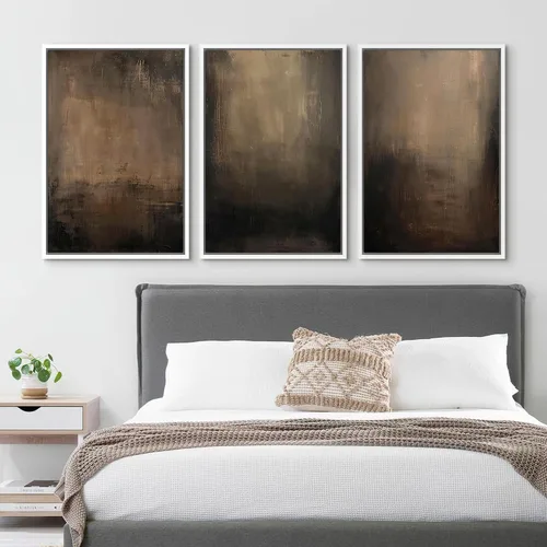 Vista 145 de SIGNFORD - Set de obras de arte en lienzo enmarcado para pared, ilustraciones abstractas de neblina del desierto en tonos neutros beige y marrón