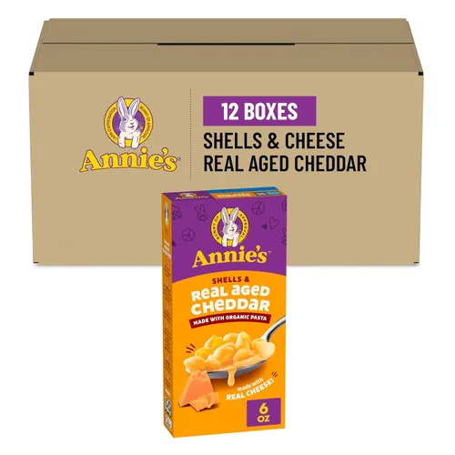 Vista 21 de Annie's Shells & White Cheddar, Organic Pasta and Real Cheese, 4 ct, 24 oz