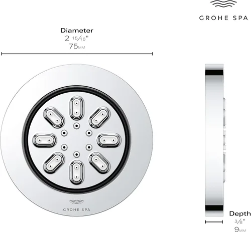 Vista 4 de GROHE 26844000 Spray corporal Rainshower, redondo, cromo, 0.9 GPM, 2 pulverizadores
