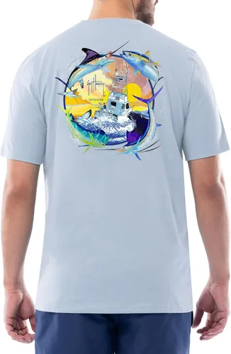 Vista 30 de Guy Harvey Camiseta de manga corta con bolsillo gráfico de algodón OG para hombre Leche de Almendra/Rig Masters