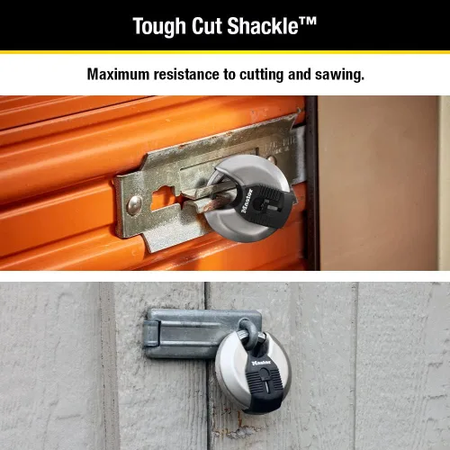 Vista 3 de Master Lock Magnum Candado de Disco de Acero Inoxidable de Servicio Pesado con Llaves, Cerradura de Almacenamiento de Servicio Pesado con Llave