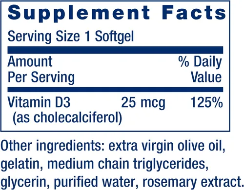 Vista 3 de Life Extension Vitamina D3 25 mcg (1000 UI), Apoyo al sistema inmunológico, salud ósea, salud de todo el cuerpo, tamaño de valor, sin gluten, sin