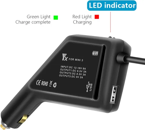 Vista 3 de Hanatora Cargador de batería para coche para DJI Mini 5 4 3 Pro, Mini 3 Drone, 3 en 1 (USB + 2 x Batería) Accesorios de concentrador de carga rápida