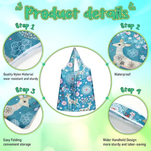Vista 5 de Shappy 34 bolsas de comestibles reutilizables con diseño floral, bolsas plegables de nailon lavables, bolsas de compras extragrandes lindas