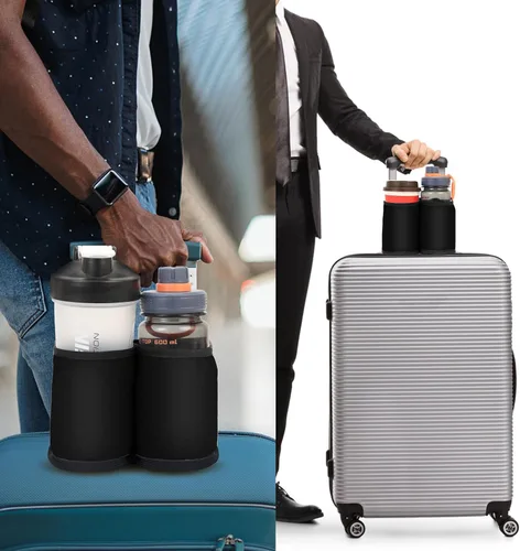 Vista 8 de Portavasos de viaje para equipaje para maletas manos libres, accesorios de viaje, accesorio portavasos para bebidas de equipaje de mano, regalo Negro