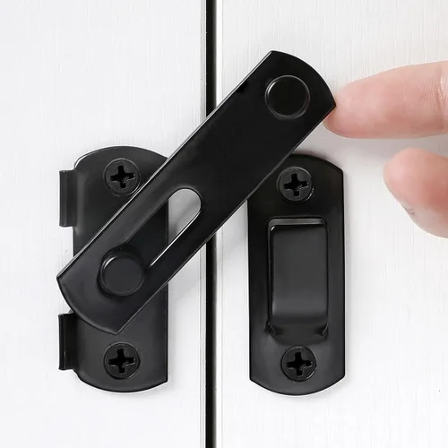 Vista 9 de 3 paquetes de pestillos de puerta abatible, 3.93 x 2.75 pulgadas, cerradura de seguridad negra para valla de madera de granero, puertas francesas