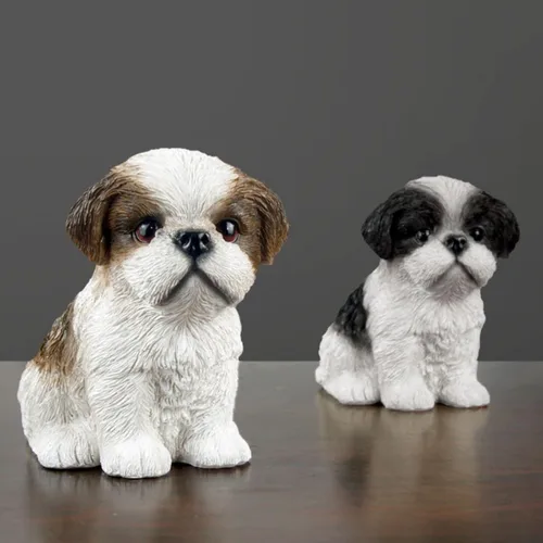 Vista 4 de Linda estatua de perro Shih Tzu para decoración del hogar, resina de simulación de animal, linda figura de cachorro, artesanía de resina, accesorios