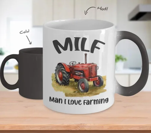 Vista 2 de Taza Milf Cup Man I Love Farmer Farmer que cambia de color, regalos para mujeres de granja, idea sexy para esposa, taza de tractor Farm Mom Life