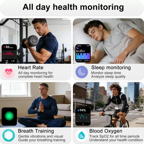 Vista 4 de Reloj inteligente con Alexa y llamadas Bluetooth, pantalla táctil HD de 1.83 pulgadas, reloj de fitness con monitor de frecuencia cardíaca/sueño, 30