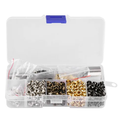 Vista 9 de Arandela de ojales con 3 piezas de herramientas de trabajo manual con caja de almacenamiento para zapatos, ropa, cuero, manualidades