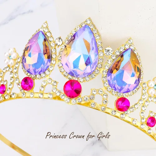 Vista 5 de CIEHER Rapunzel - Corona de princesa para niñas, diadema multicolor para fiesta de cumpleaños, cosplay de sirena