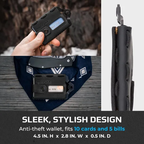 Vista 5 de Trayvax Element Wallet, RFID bolsillo frontal para tarjetas de crédito con clip para dinero, cartera minimalista de cuero delgado de metal