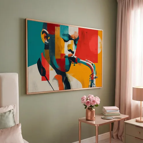 Vista 46 de LuxeWood Arte de Pared Musical en Lienzo - Impresiones Temáticas Musicales Medianas y Grandes para Sala de Estar, Oficina, Estudio, Airbnb